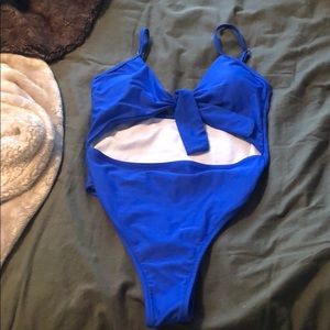Blue one piece cutout bathing suit